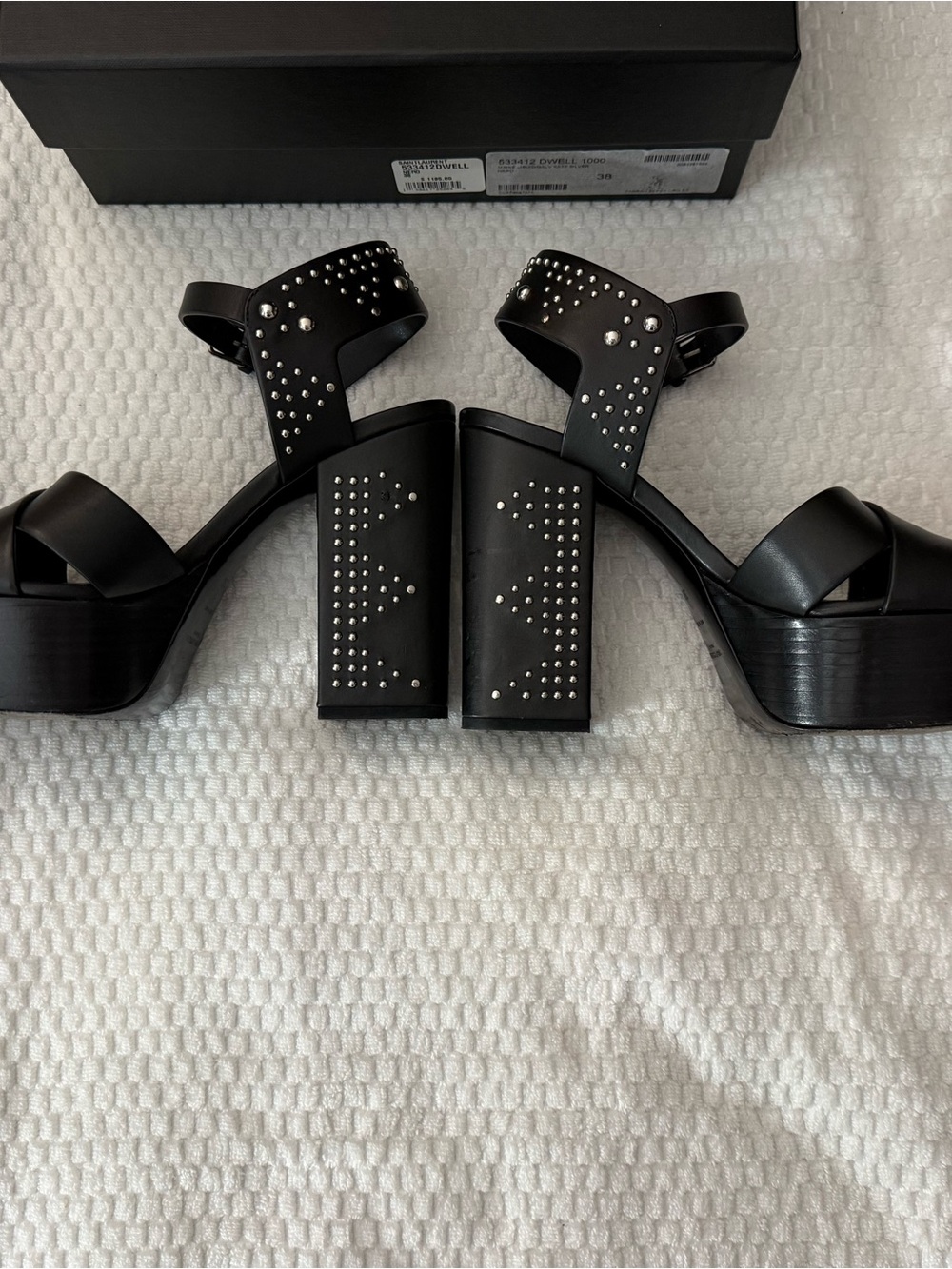 Saint Laurent Black Studded Platform Block Heels - Picture 6 of 10